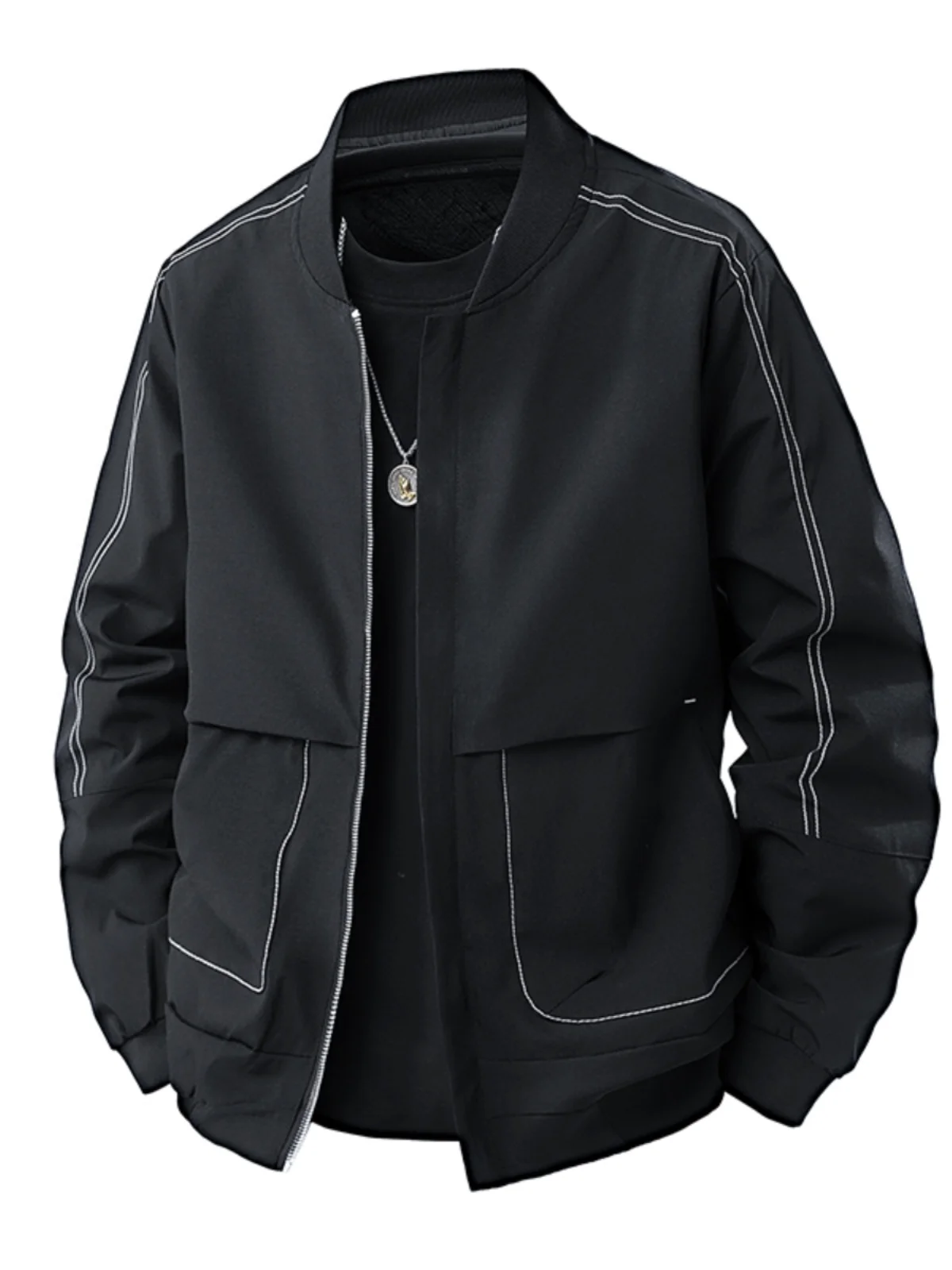 

Мужское приталенное пальто-стойка с бейсбольным воротником на весну и осень, тонкое дышащее пальто из полиэстера, простая подходящая верхняя одежда