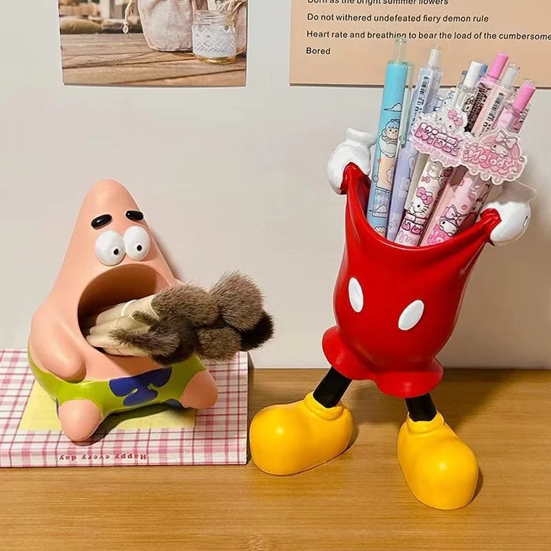 SpongeBob SquarePants Patrick Star Cartoon Cute Plastic Pen Holder Storage Accessories Anime Desktop Decoration Toys Girl Gifts