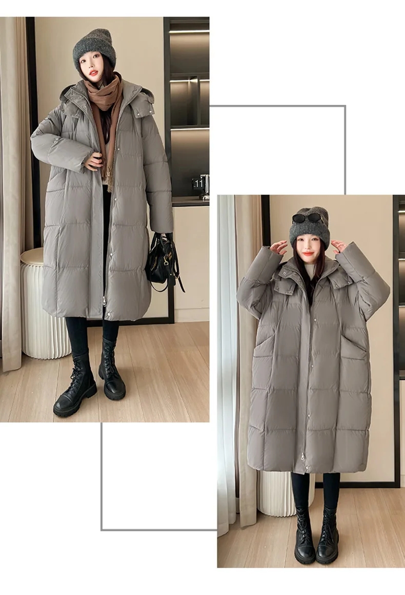 Winter Warmth Women's Mid-Length Down Cotton Jacket Over-the-Knee Parkas New Loose Quilted Coat Thickened Outerwear Trendy Tops