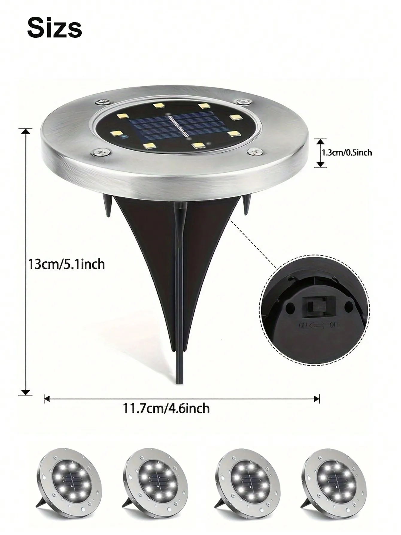 4 Packs Outdoor Solar Ground Lights: 8 LED Waterproof, fits Garden, Lawn, Pathway