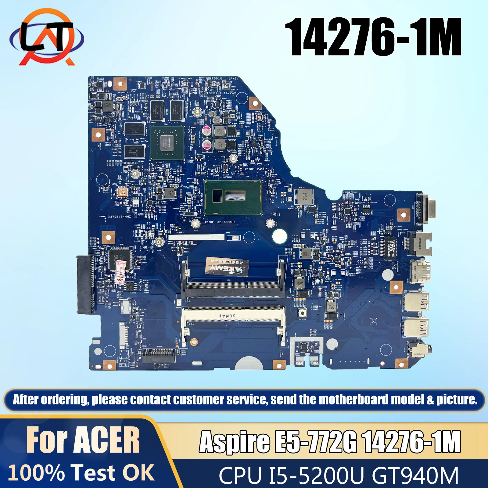 

14276-1M Laptop mainboard NBMV911001 NBG2C11005 For Acer Aspire E5-772G 773G N15W1 P277 P278 Motherboard I5-5200U CPU 940M V2G