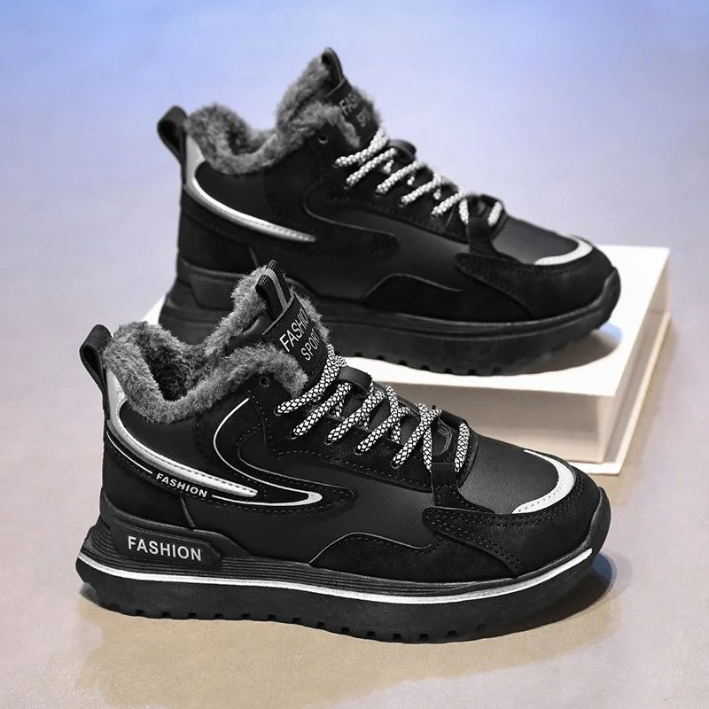 

Winter Couple Lace Up Men Cotton Shoes Fleece Padded Thickened Warm Snow Traction Sports Casual Letter Decor Versatile Footwear