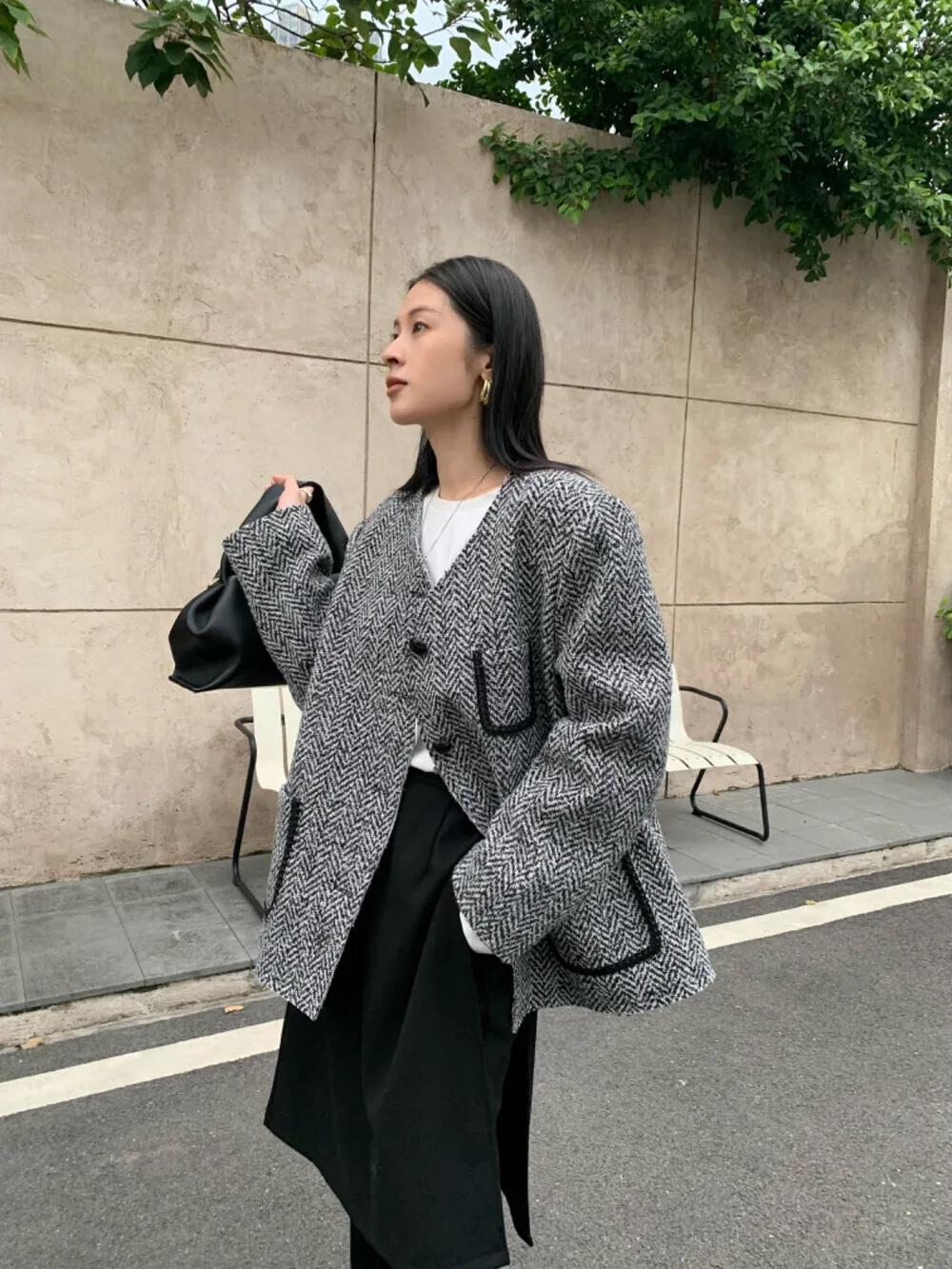 BJTZ موضة أنيقة فضفاضة تناسب مبطن سترة للمرأة 2025 الخريف الشتاء الاتجاه الجديد مزاجه الدافئة مكتب سيدة معطف الإناث #3