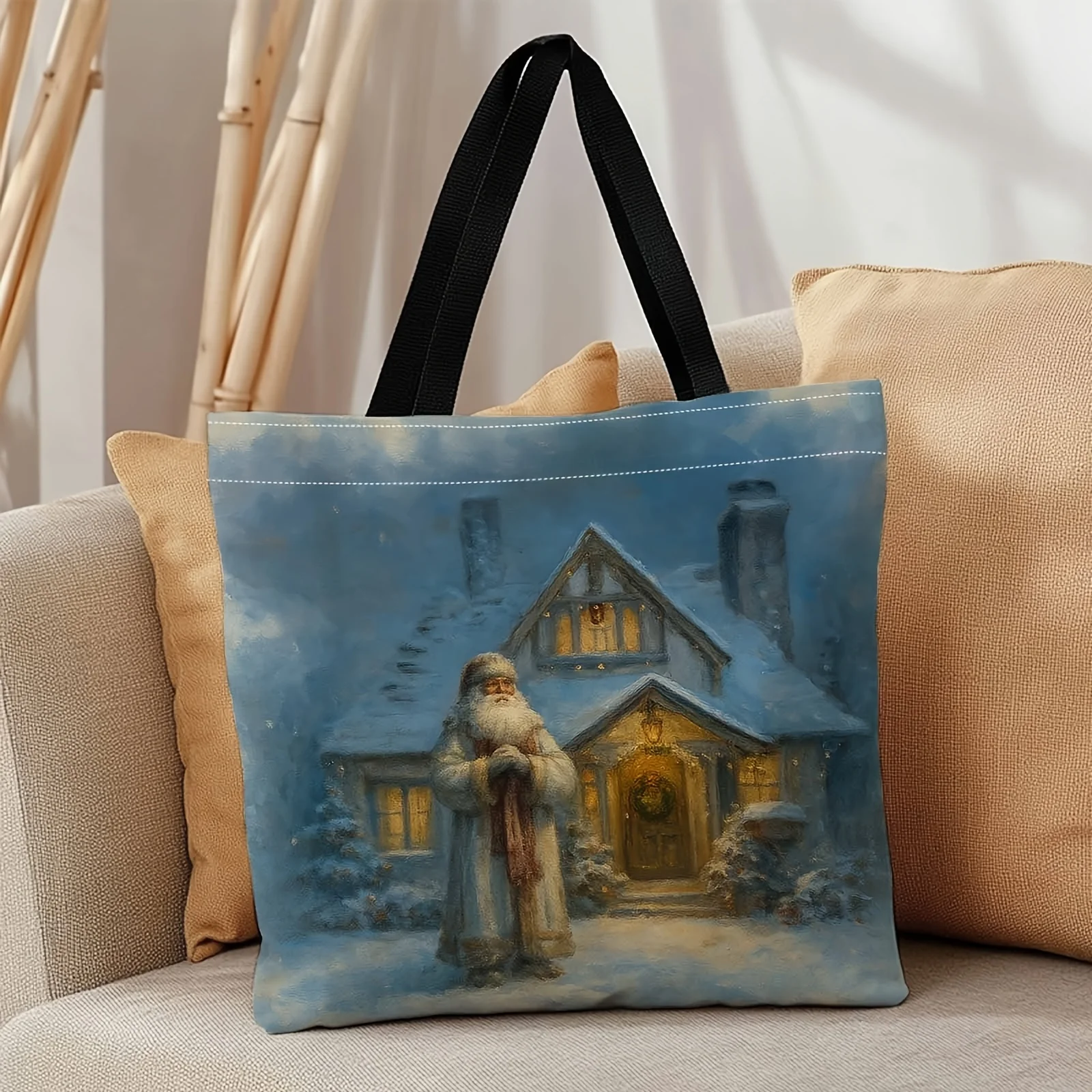 حقيبة يد شتوية لرجل الثلج سانتا كلوز، هدية لطيفة لعيد الميلاد والعام الجديد، حقيبة يد خفيفة الوزن قابلة للطي مع حزام ثابت متعدد الألوان #5