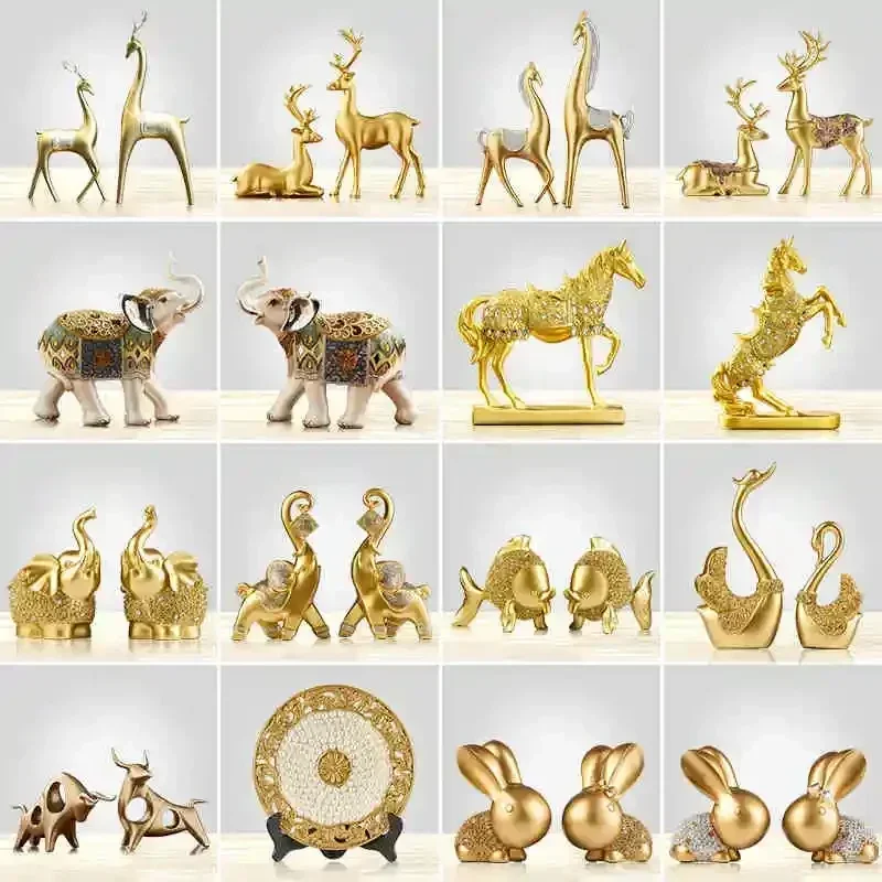 

Chinese Feng Shui Golden horse Elephant statue decoration success home crafts Lucky Wealth Figurine office desk Ornaments Gift