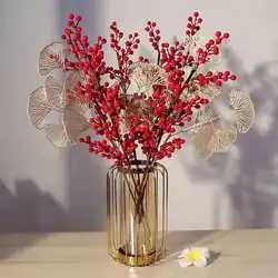 Red Fruit Golden Berry Chinese New Year Spring Festival Home Decoration Simulation Flower Golden Eucalyptus Leaf Small Fan Leaf