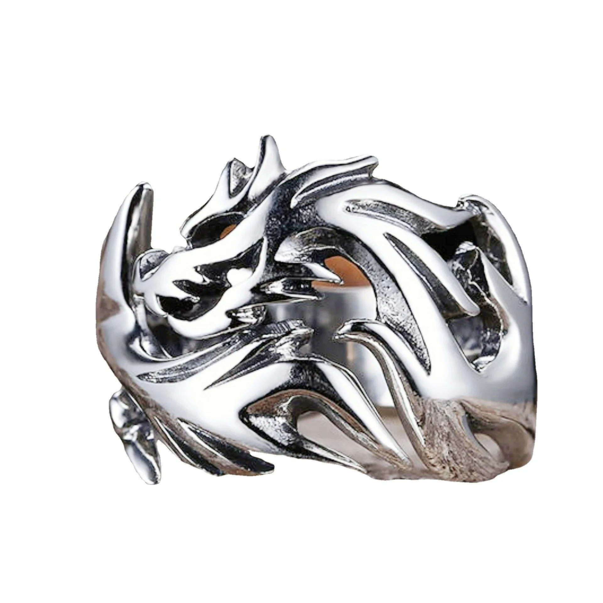 Retro Open Flame Dragon Pattern Ring Male Index Finger Accessories Fashion Men 925 Sterling Silver Ring For Boyfriend Gift