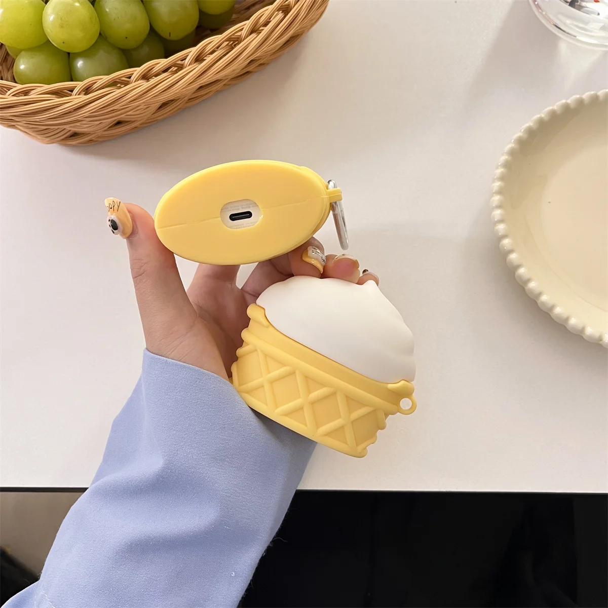 غطاء سماعة رأس إبداعي بتصميم مخروط الآيس كريم مع خطاف ، غطاء لسامسونج جالاكسي براعم 3 ، براعم 3 برو ، لطيف ، من من من من من الخارج