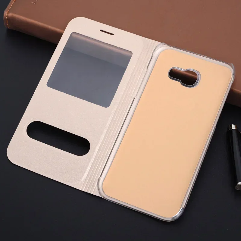 Slim Dual Window View Case Scratch Resistant Flip Cover Phone Sleeve Bag For Samsung Galaxy A3 A7 2017 SM A320F A720F