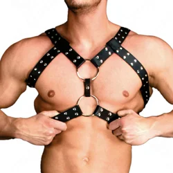 Leather Chest Harness Men with Armband Fetish Gay Body Bondage Cage BDSM Crossed Harness Belts for Men Punk Gothic Male Costumes