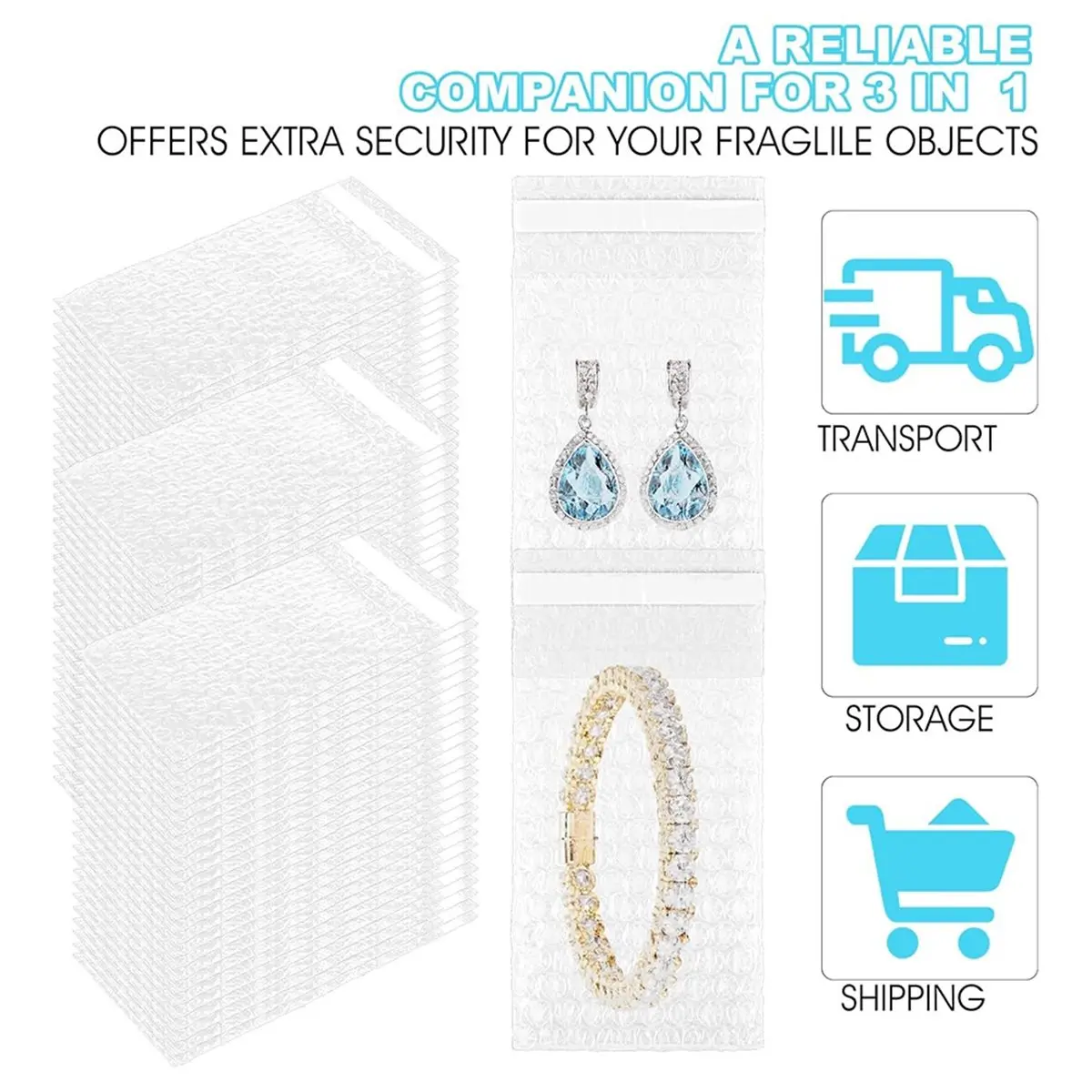 300Pcs Bubble Wrap Bags for Packing,3.15 X 4'' Double Wall Plastic Bubble Wrap Sleeves Clear Self Sealing Shipping Bags