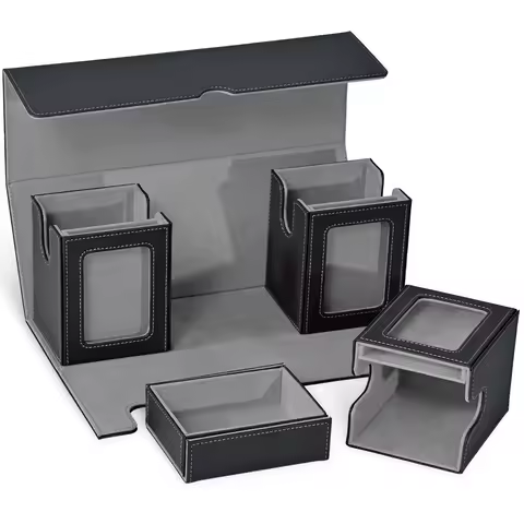 Card Deck Box for MTG with Commander Display, 4-in-1 Removable Card Case with Dice Tray Holds 300+ Double-sleeved Cards, Magneti