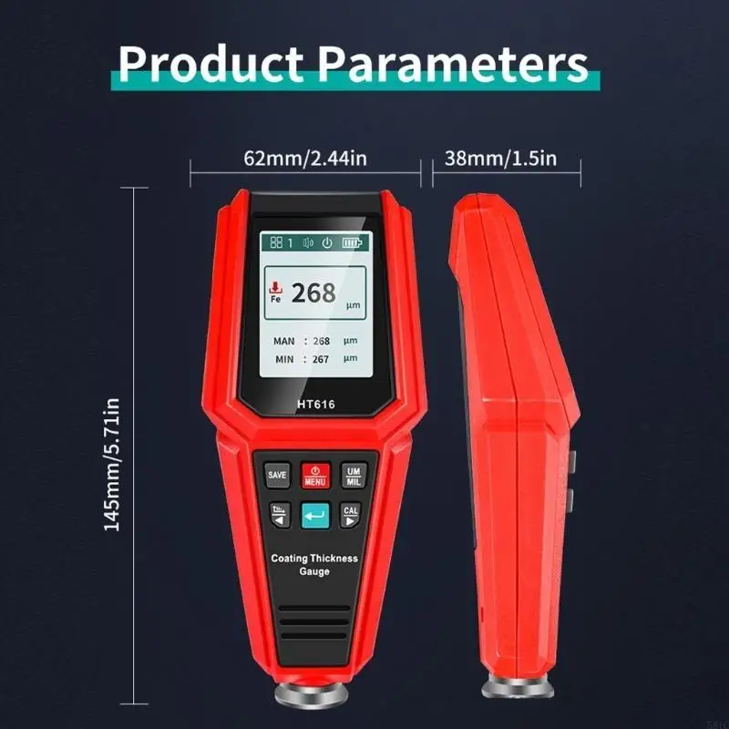 

581C Thickness Gauge LCD Display Coating Thickness Gauge 0-1500μm Professional Paint Coating Meter Car FE & NFE Paint Gauge