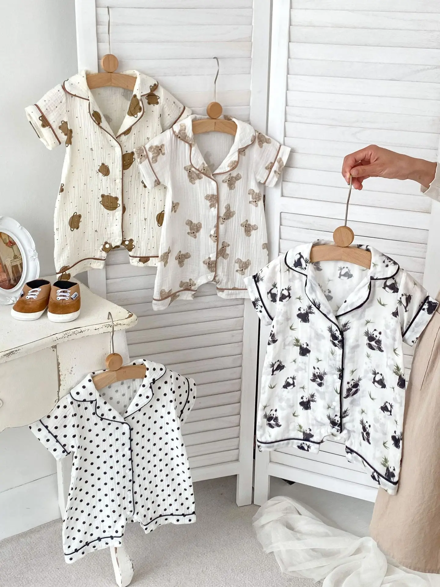 

2024 Summer New Baby Short Sleeve Lapel Romper Cartoon Print Infant Boy Girl Cotton Pajamas Newborn Toddler Thin Jumpsuit 0-24M