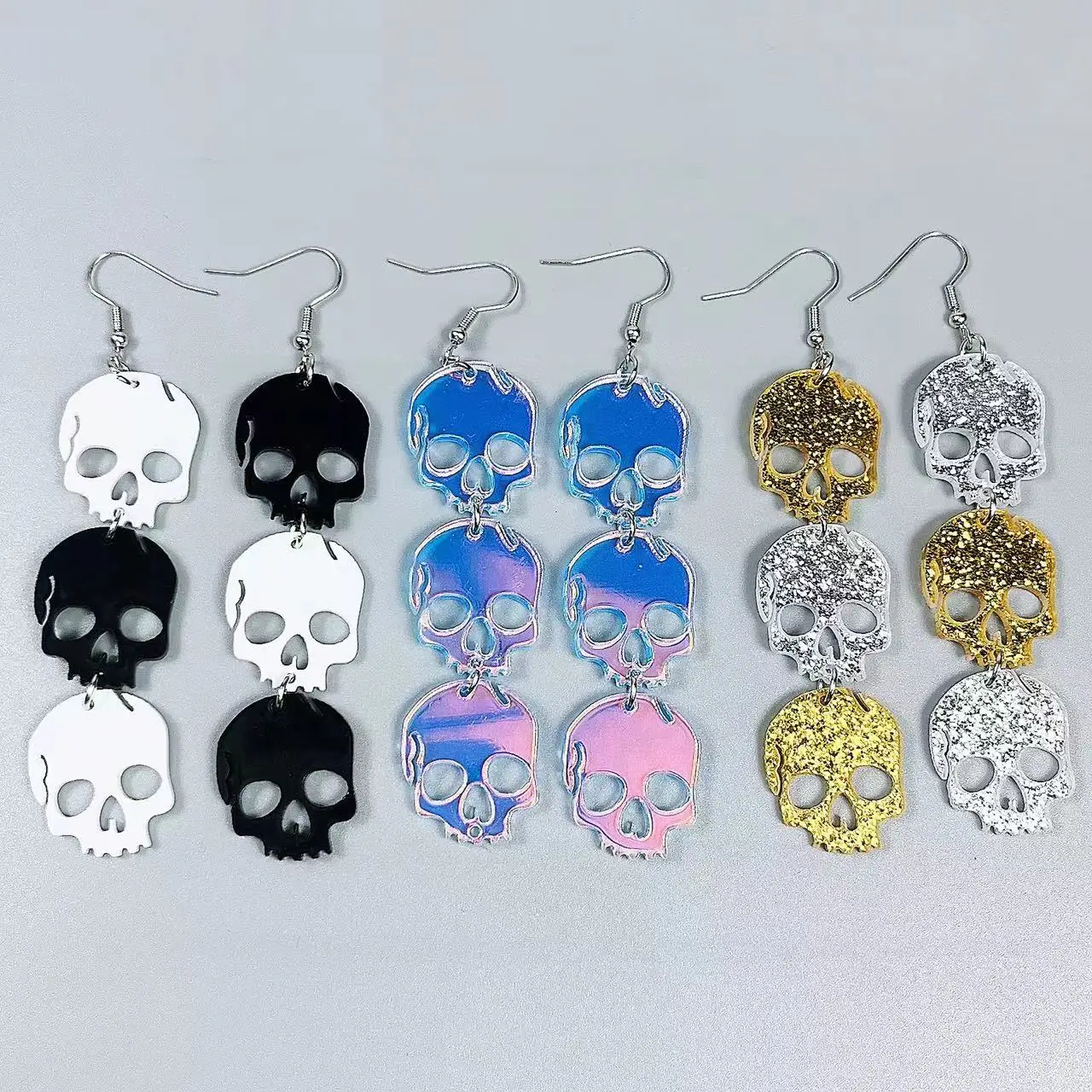 Halloween Collection New Laser Colorful Skull Head Ghost Pumpkin Outward Newcomer Acrylic Pendant Earrings Party Jewelry Gifts