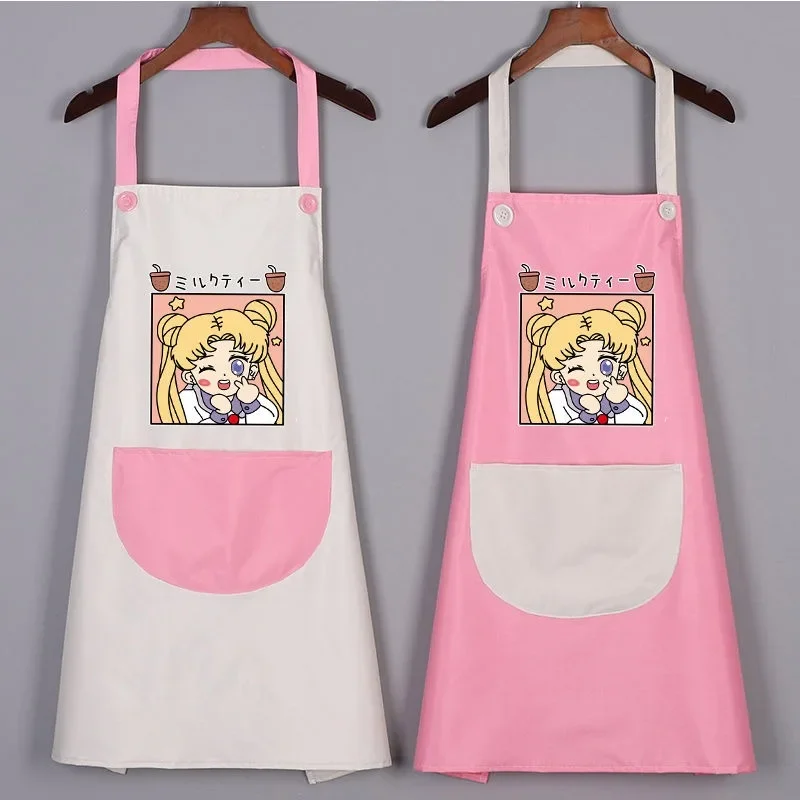 Kawaii Sailor Moon periférico de anime para mujer, delantal de dibujos animados a la moda para hombre, unisex, cocina, babero impermeable y a prueba de aceite