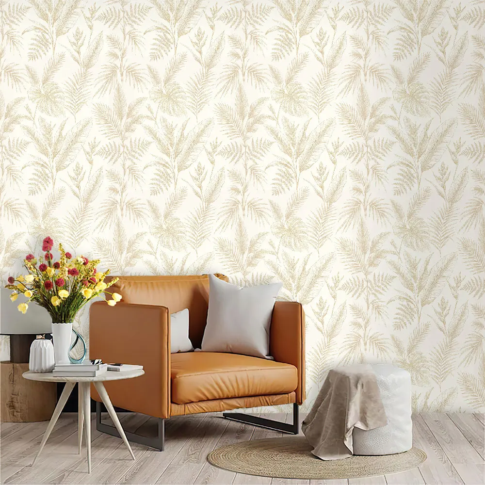 1pc light brown tropical plant print recyclable wallpaper self-adhesive living room and bedroom wallpaper wall art stickers f
