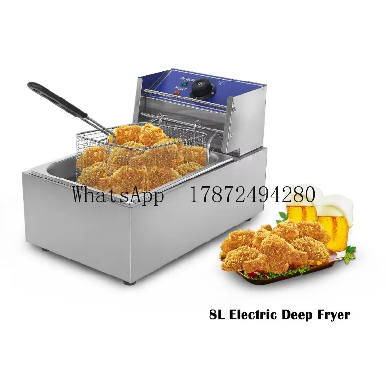 6L Single Tank Electric Deep Fryer Stainless Steel Commercial Frying Machine French Fries Chicken Fryer 2500W Black