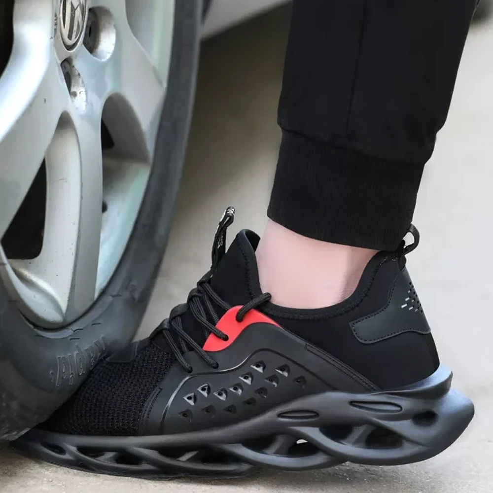 

Anti-smashing Work Men Safety Shoes Rubber Unisex Stretch Fabric Steel Toe Mesh Boots Women's Breathable Anti-puncture Sneakers