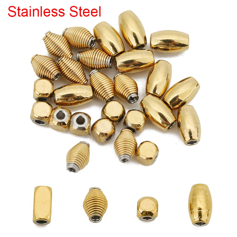 

50pcs PVD Never Fade Stainless Steel Beads Gold Color Round Oval Loose Spacer Beads For DIY Necklace Bracelet Jewelry Making