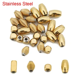 50pcs PVD Never Fade Stainless Steel Beads Gold Color Round Oval Loose Spacer Beads For DIY Necklace Bracelet Jewelry Making