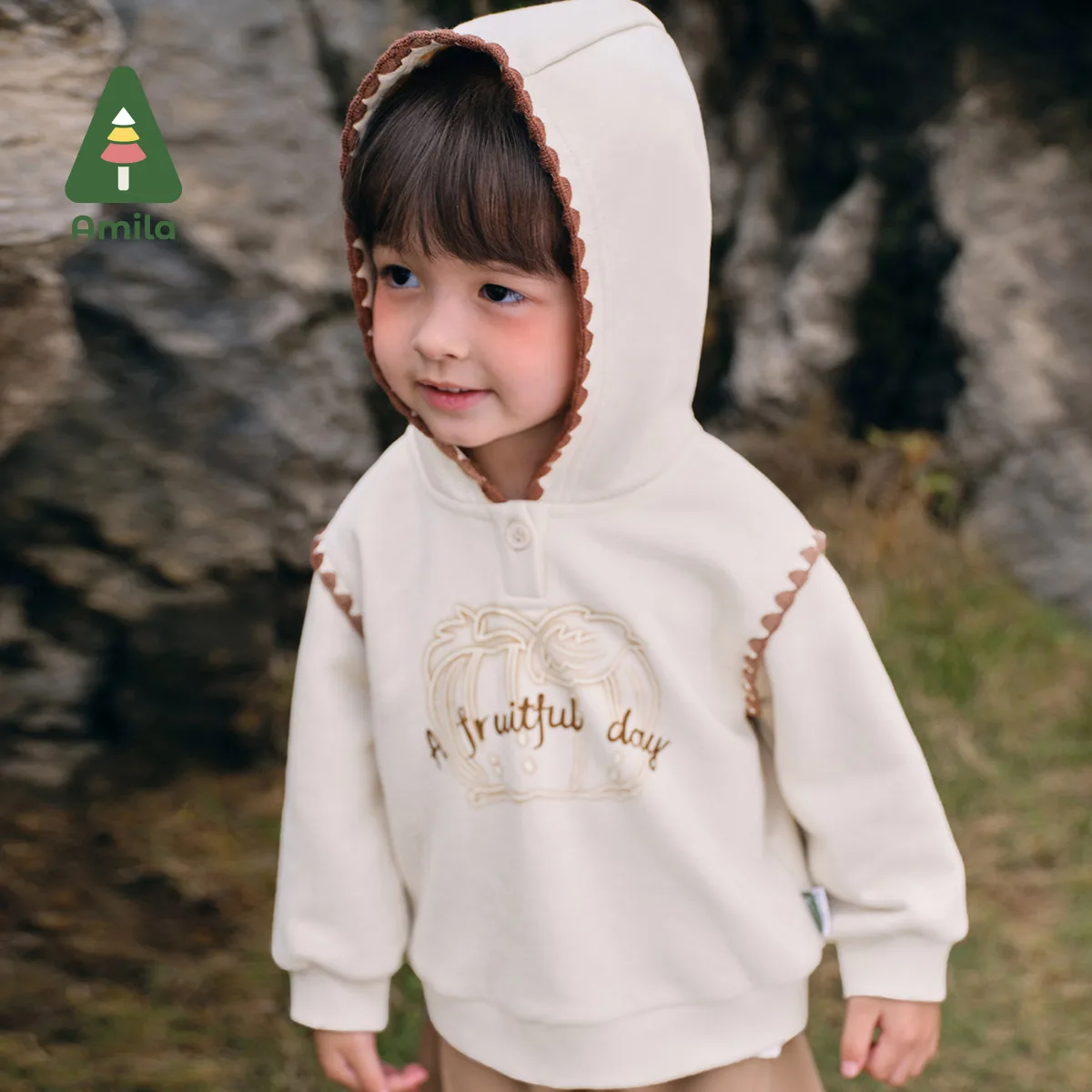 Amila Mother And Daughter Sweatshirt 2024 Autumn New Color Contrast Hooded Cotton Soft  Warm Loose Casual Parent-Child Wear