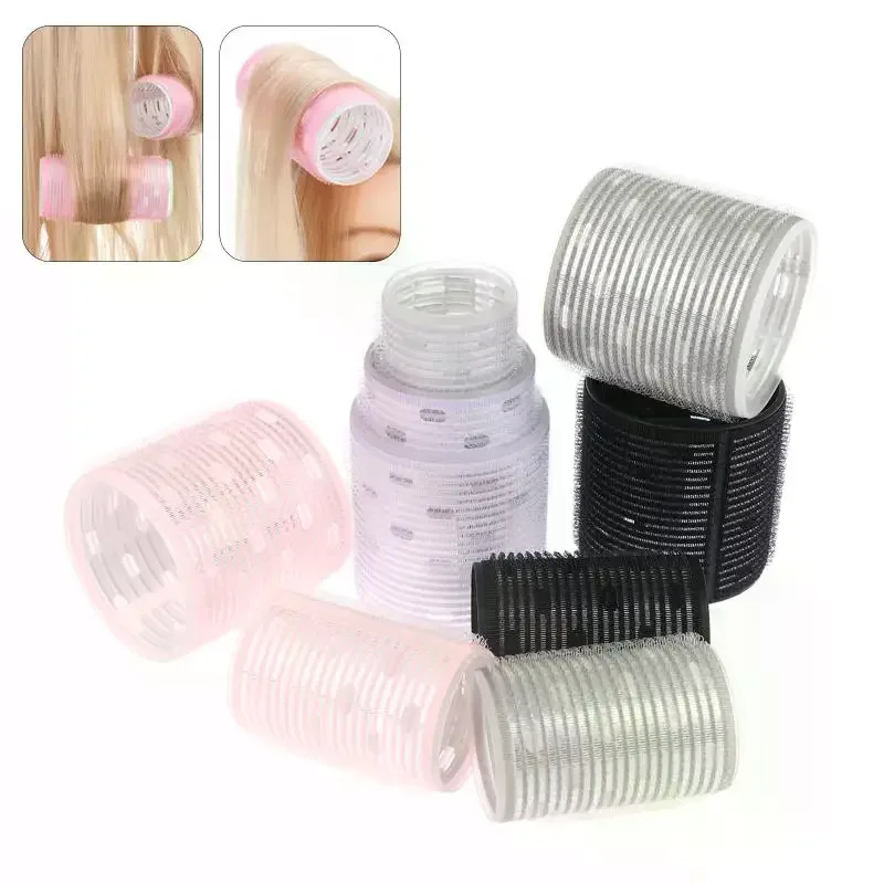 8pcs Extra Large Aluminum Core Black Grey Hair Rollers Set Multiple Size Hook & Loop Jumboo Air Bang Magic Sleep Curl Bar 60mm