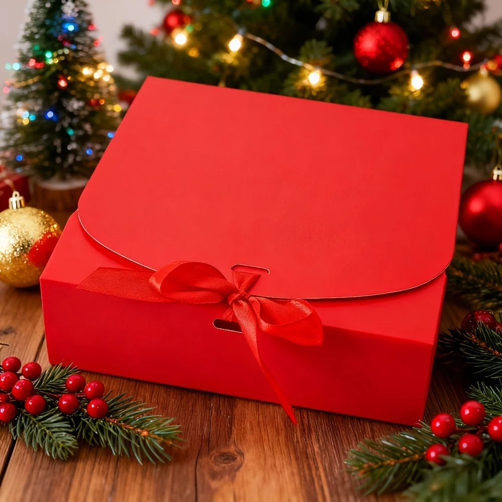 10 Stück festliche rote Weihnachtsgeschenkboxen mit Band – perfekt für Kekse, Süßigkeiten und Partygeschenke – Detail 5