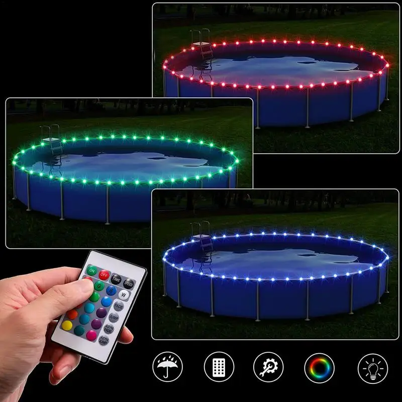 Outdoor Poolside Rope Lights 12 Colors Changing With Remote LED Rope Lights Batteried Waterproof Strip Lights pool accessories