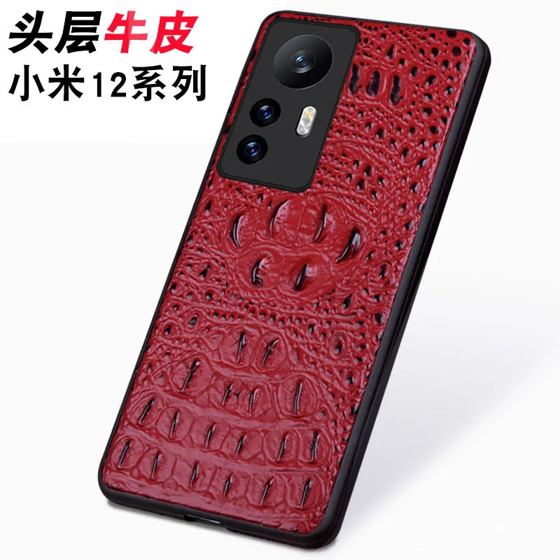 Original Genuine Cowhide Leather Case For Xiaomi Mi 12 12S Pro X Retro 3D Crocodile Head Alligator Skull Armor Phone Cover