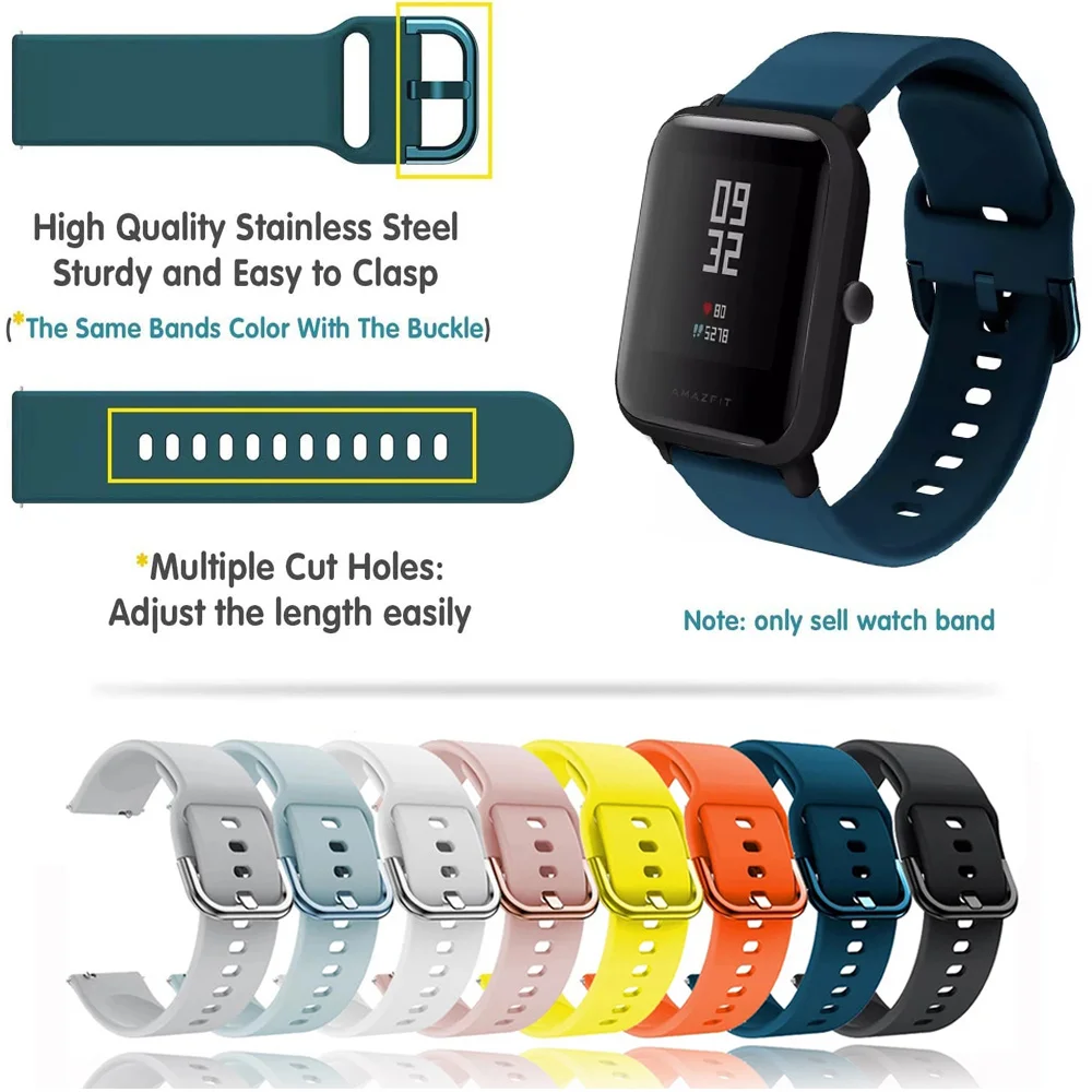 20mm silicone pulseira de relógio para amazfit gts 4 mini cinta para amazfit gts/2e/gts 2/gts 3 cinta para amazfit bip/u/u pro