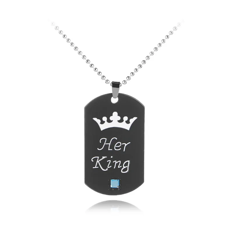 Her King & His Queen Couple Necklaces Lovers Pendant Fashion Crystal Jewelry for Women and Men Gifts