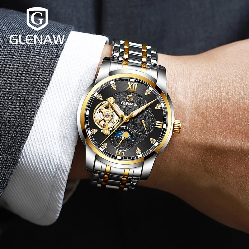 2023 GLENAW Men\'s Watch Top Brand Luxury Fashion Business Automatic Watch Men\'s Waterproof Mechanical Watch Montre Homme+Box