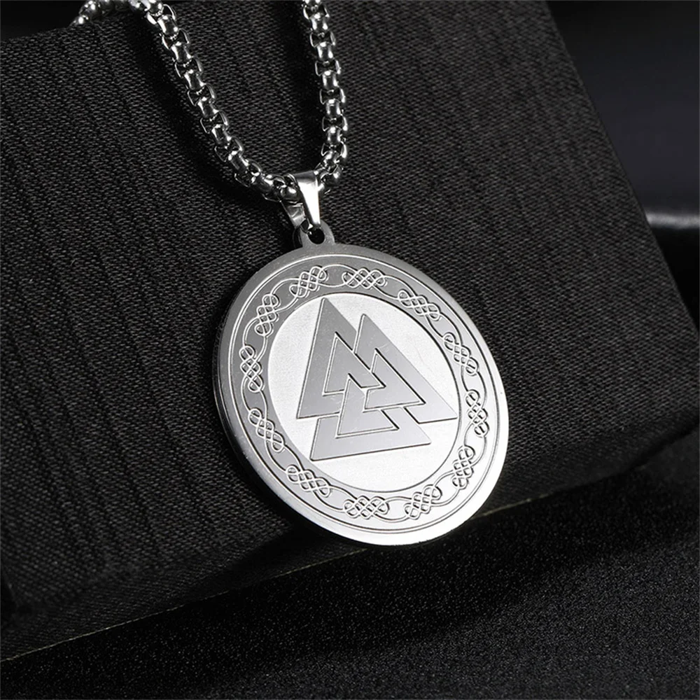 EUEAVAN Vintage Norse Viking Valknut Pendant Necklace Geometric Irish Knot Pagan Scandinavian Necklaces Amulet Talisman Jewelry