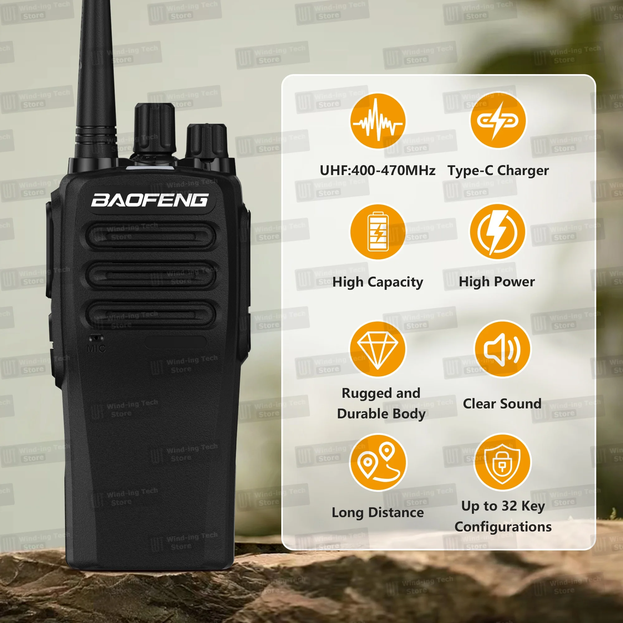 1/2PCS BaoFeng BF1909 Walkie Talkie 12W Tipo-C Jack Trasmettitore Radio UHF ad alta capacità a lungo raggio per il campeggio Adatto per la squadra