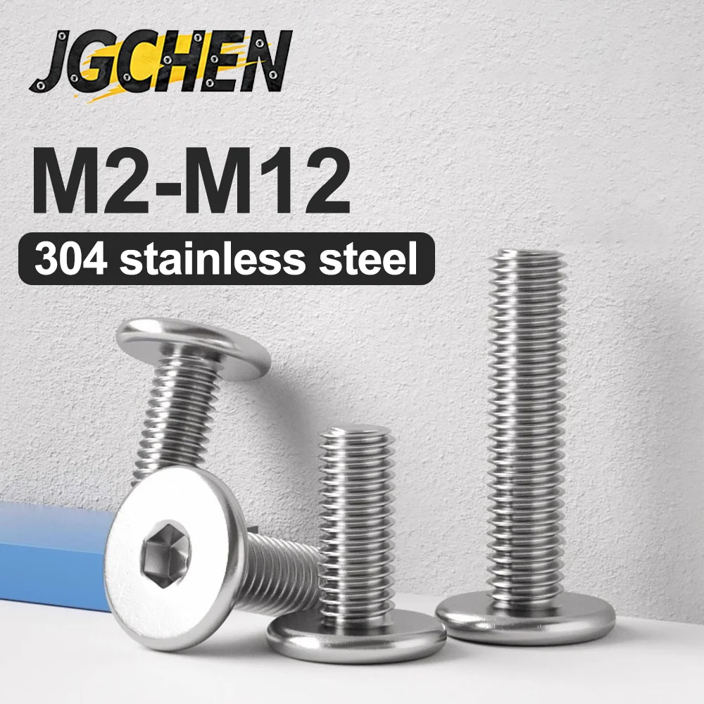 

304 Stainless Steel Flat Head M2 M2.5 M3 M4 M5 M6 M8 M10 M12 Hex Hexagon Socket Ultra Thin Flat Wafer Head Allen Cap Screw Bolt
