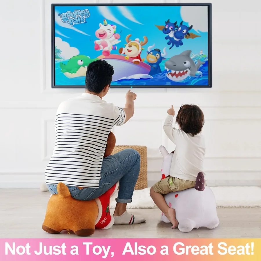 ของเล่นเป่าลมรูปม้ากระโดด iPlay iLearn Bouncy Pals สีขาว พร้อมปั๊มลม ของเล่นสัตว์เด้งดึ๋งสำหรับเด็กเล่นในบ้าน