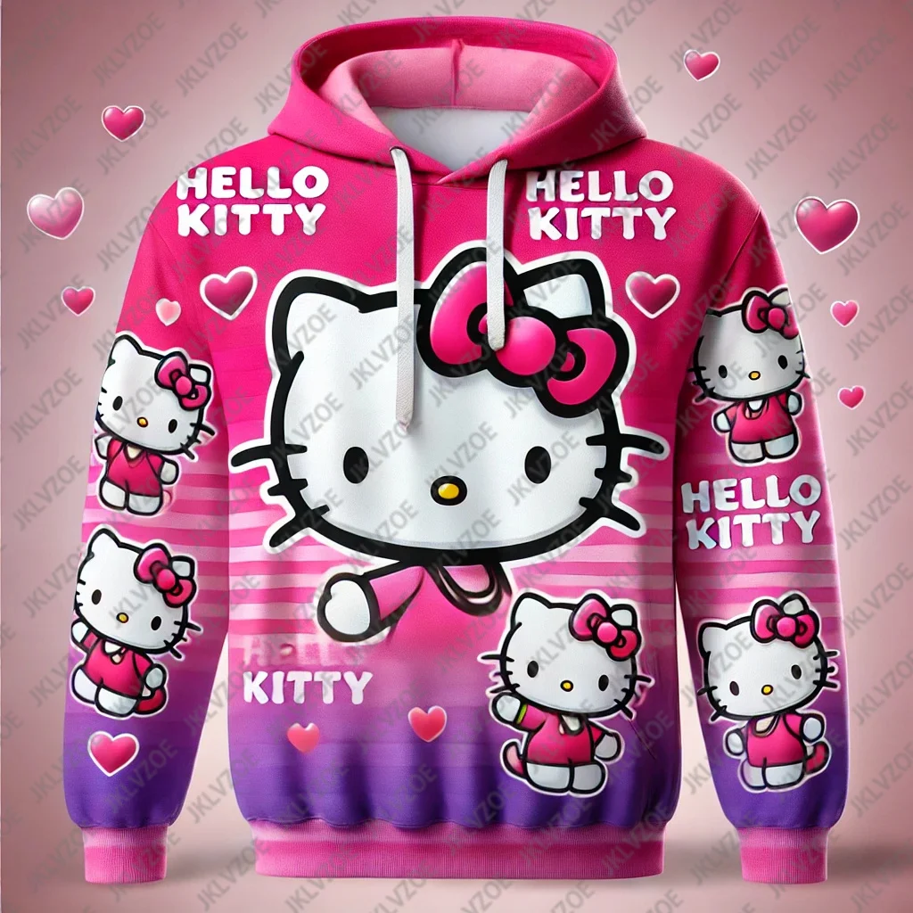 MINISO Boy Girl Sanrio Hello Kitty Hooded Sport Pullover Fashion Autumn 3D Print Sweatshirt Harajuku Women Men Oversized Hoodies