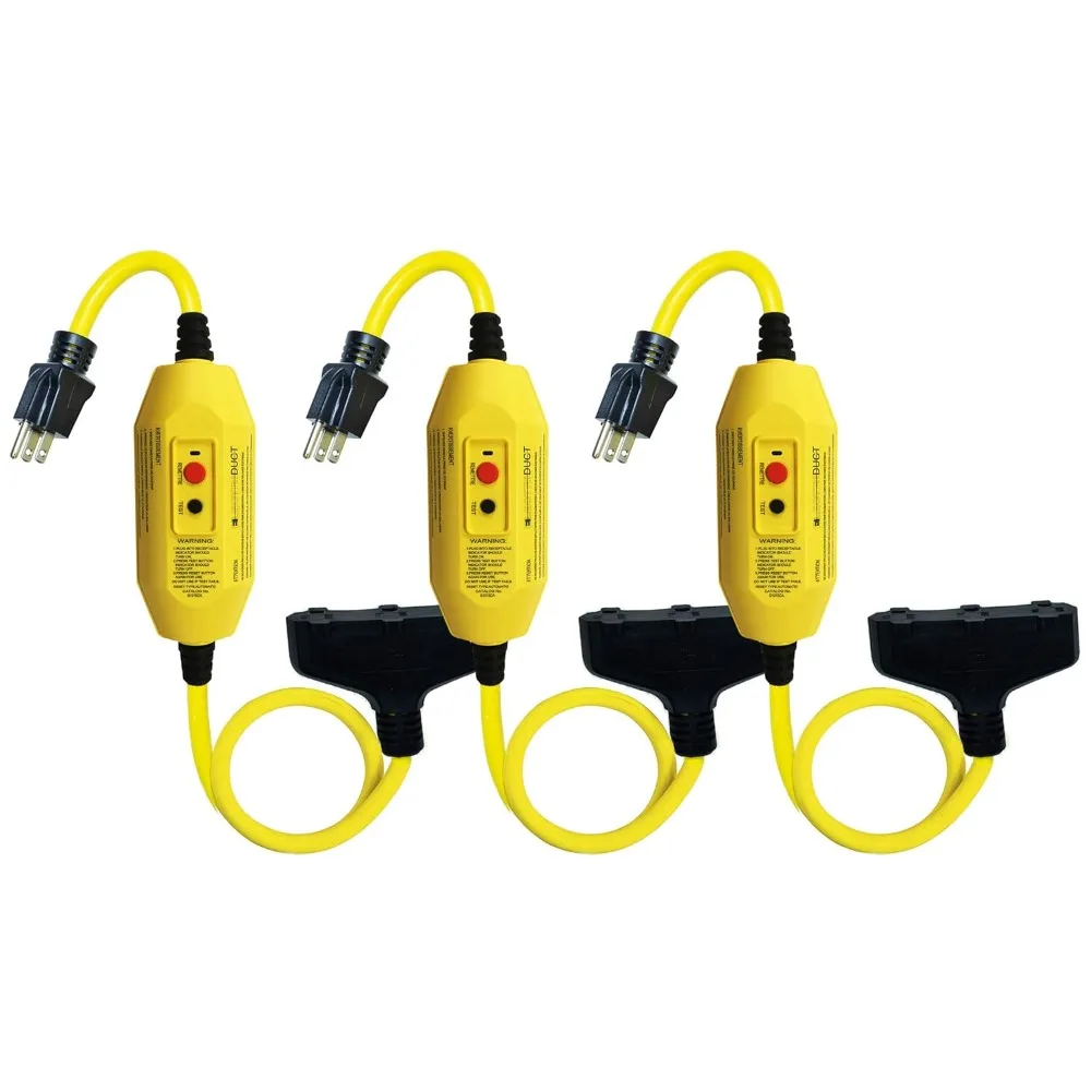 

GFC1 15 Amp Inline GFCI Outdoor Waterproof Auto Reset 12 Gauge 2FT Triple Tap Extension Cord 3 Pack