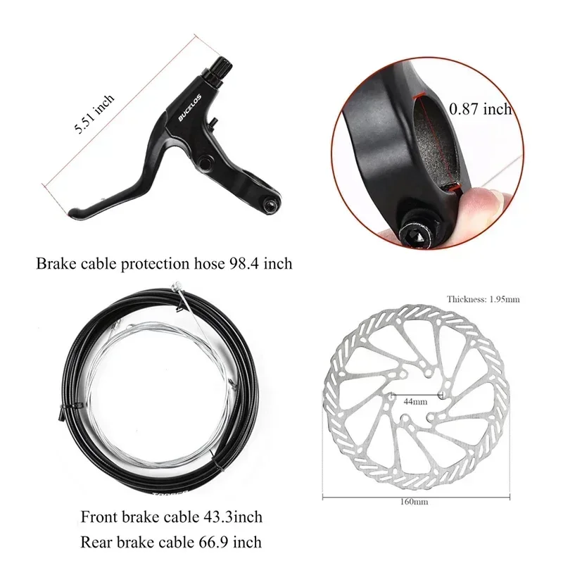 BUCKLOS Bicycle Disc Brake Set IS PM Bike Brake Calipers Aluminum Alloy Road MTB Brakes Lever with Cable 160mm Brakes Rotor