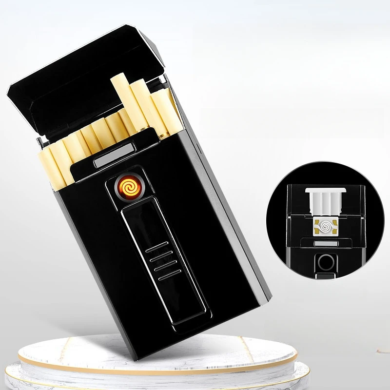 New Outdoor Waterproof 2-in-1 Tungsten Wire Ignition USB Charging Lighter 20 Fine Count Cigarette Box Portable Electric Lighters