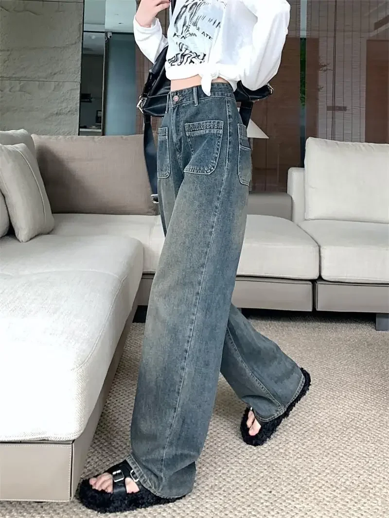 High Waist Wide Leg Women's Jeans Y2K Style 2025 Retro Comfort Stretch Loose Fit Straight Cut Flowy Trousers