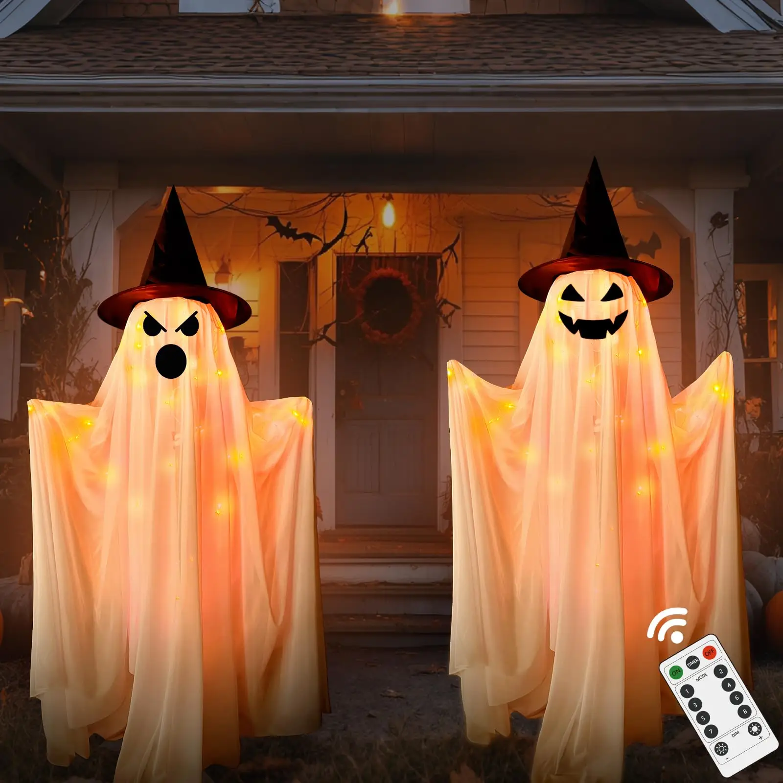 Halloween Decorations Outdoor Indoor- 2 Packs Large Light-Up Spooky Standing Ghost Decor Scary Halloween Ghost Lights for Porche