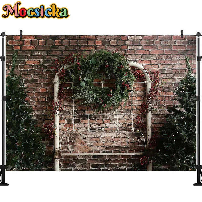 Mocsicka Photography Background Bedroom Headboard Family Party Christmas Decor Rustic Brick Wall Backdrop Photo Studio Banner