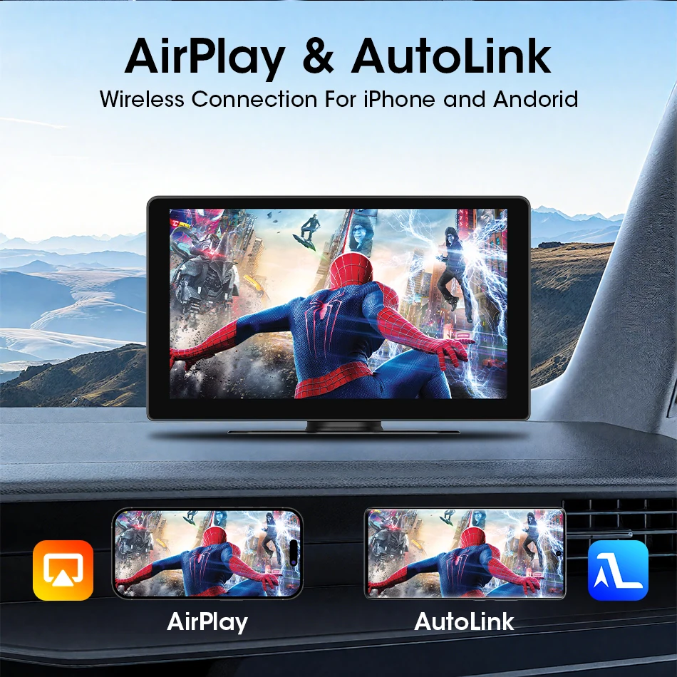 Srnubi 10" Zoll Auto Wireless Carplay & Android Auto Navigation Rück FM AUX WIFI Tragbarer Multimedia-Touchscreen-Monitor – Detail 6