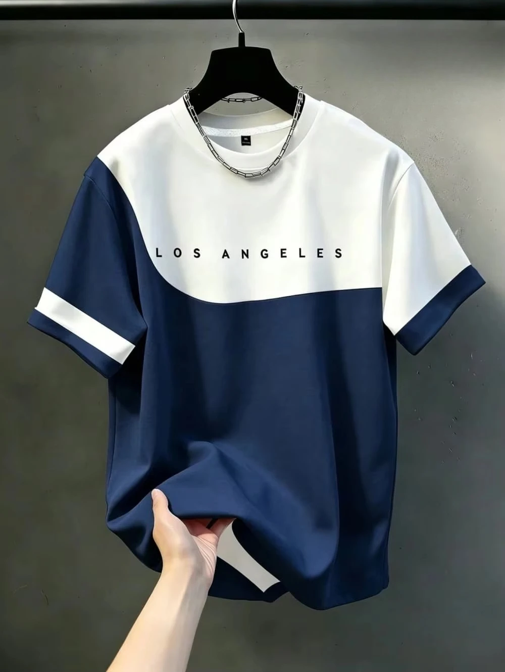 Men's Summer Color-Contrast 3D Patchwork Striped Print Round-Tip TShirt Casual Street Hip-Hop Trend Parental Short-Sleeved Shirt