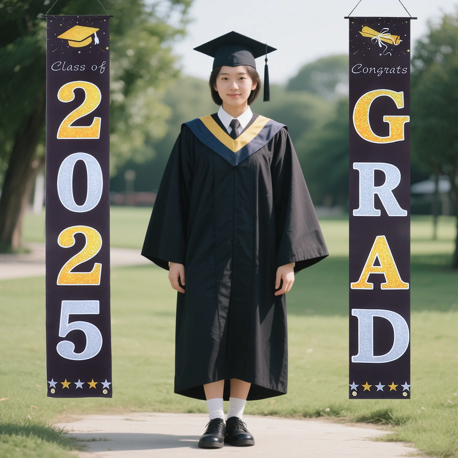 

1Pair 2025 Graduation Banner Congrats Grad Easy Install Versatile Use Outdoor Yard Party Decorations Festive Touch