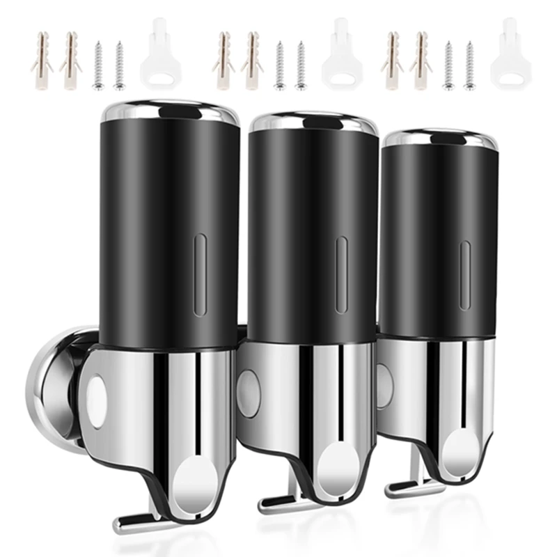 

ABSF 3 Pack 500Ml Wall Mounted Soap Dispenser For Bathroom And Kitchen, Shampoo Dispenser Drill Free With Adhesive