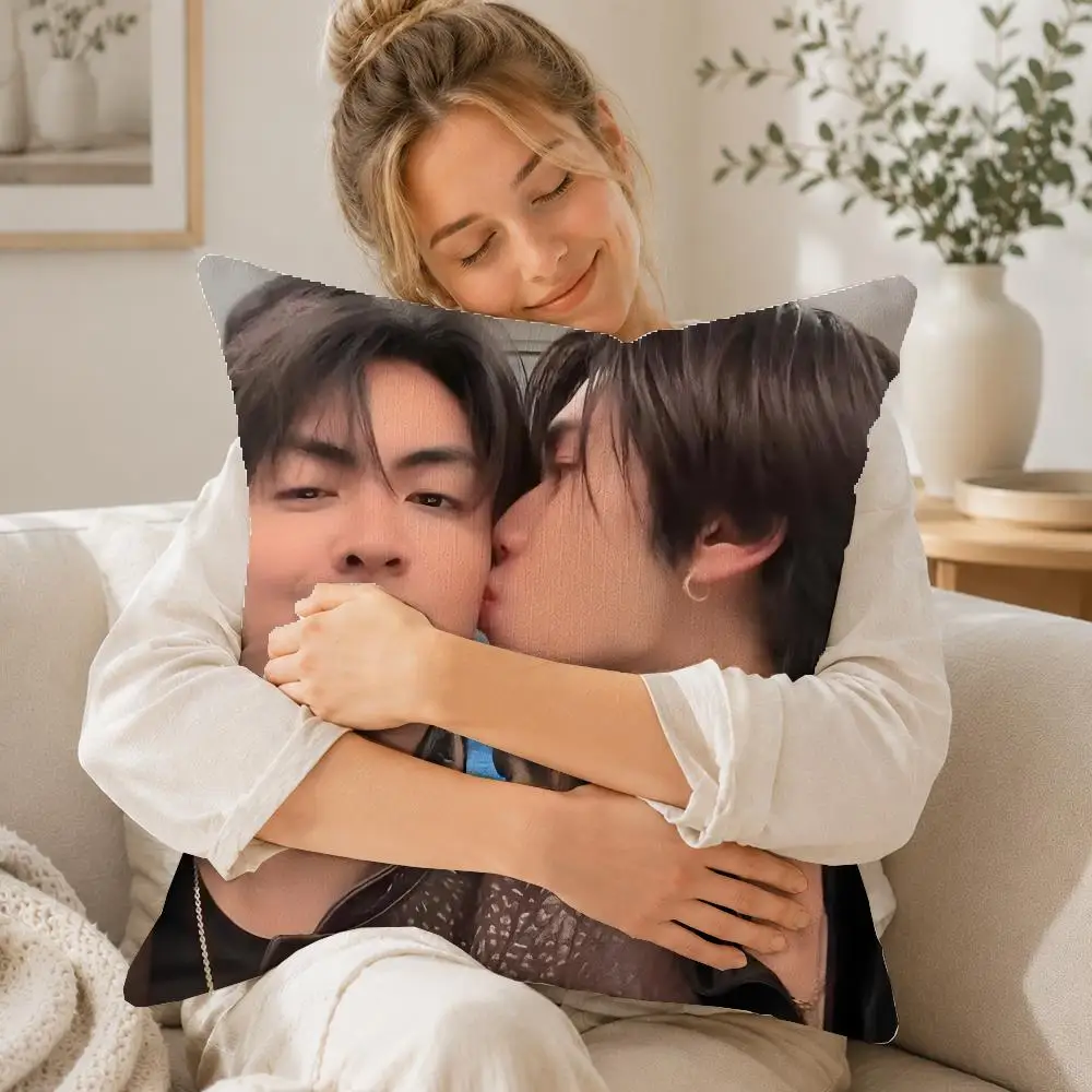 Drama CP FirstKhaotung, JoongDunk Cushion Cover Linen Cushion Cover, Double-Sided Printed Pillow Cover for Sofa Home Decor