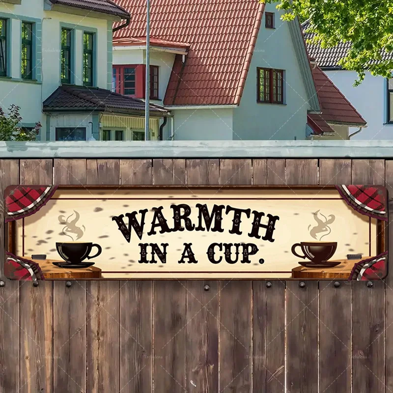 

1 шт. металлическая вывеска, 4x16 дюймов "Русский знак «Тепло в чашке» с кофейными чашками для уютного домашнего декора"